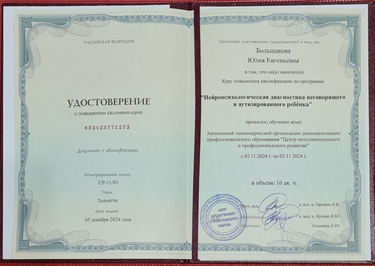 Документ об образовании — Большакова Юлия Евгеньевна, 11