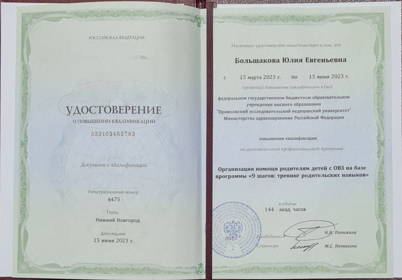 Документ об образовании — Большакова Юлия Евгеньевна, 13