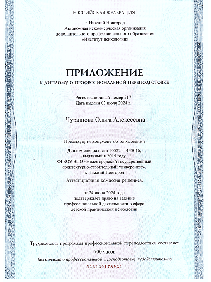 Документ об образовании — Чурашова Ольга Алексеевна, 1