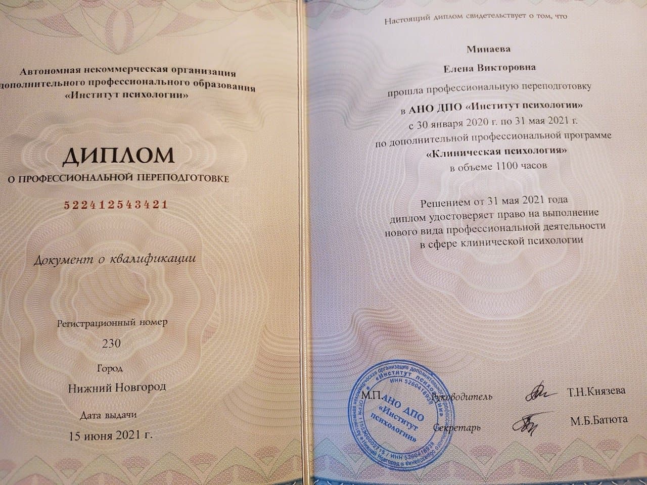 Документ об образовании — Минаева Елена Викторовна, 4