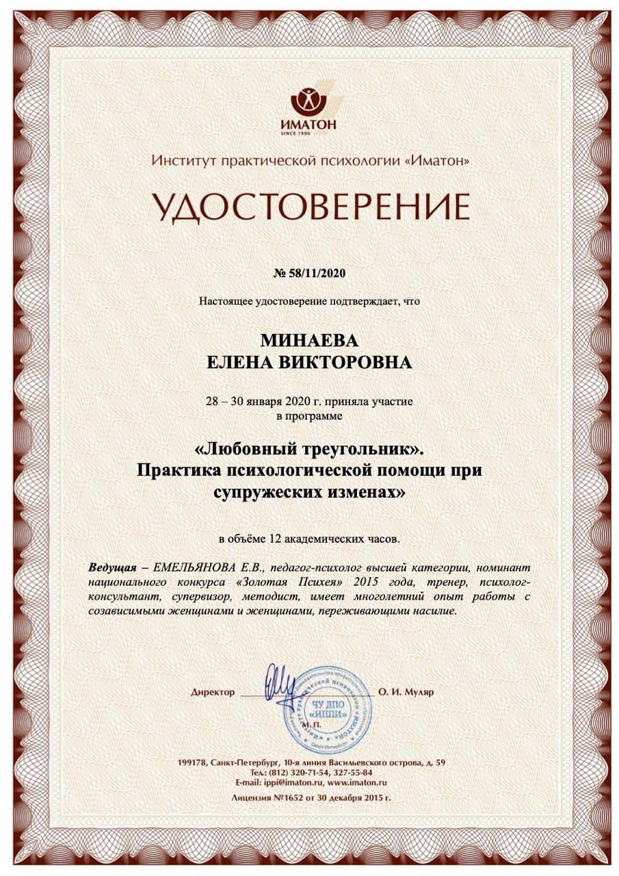 Документ об образовании — Минаева Елена Викторовна, 10