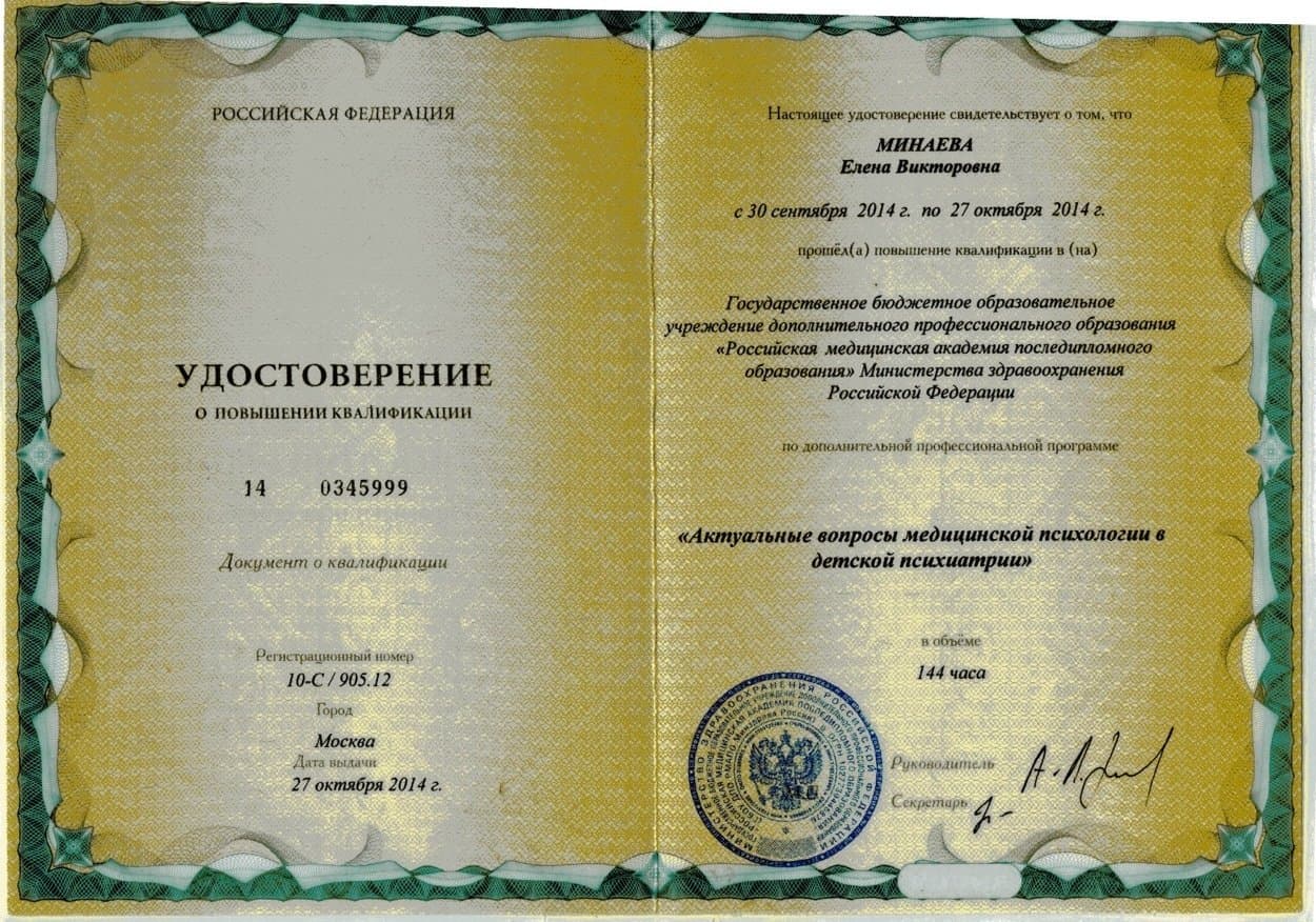 Документ об образовании — Минаева Елена Викторовна, 1