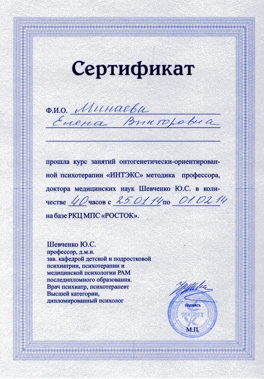 Документ об образовании — Минаева Елена Викторовна, 11