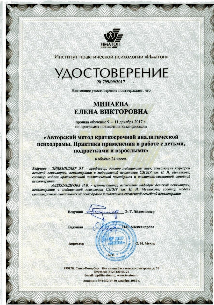 Документ об образовании — Минаева Елена Викторовна, 8