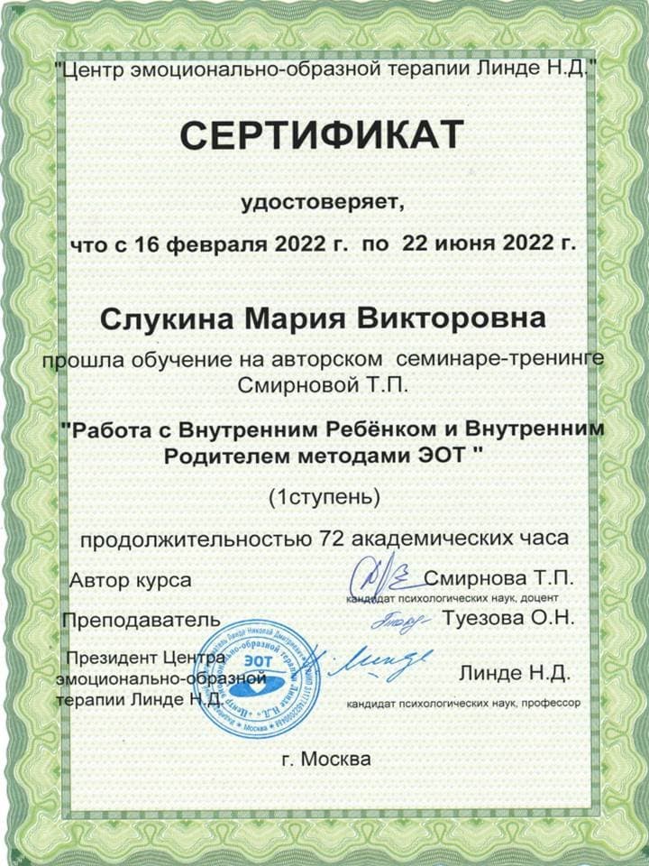 Документ об образовании — Слукина Мария Викторовна, 9
