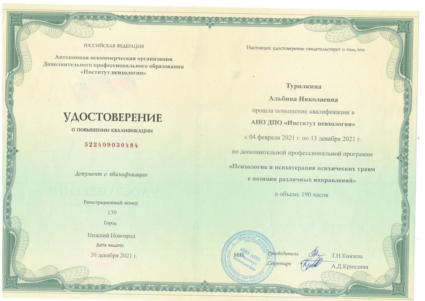 Документ об образовании — Турилкина Альбина Николаевна, 2