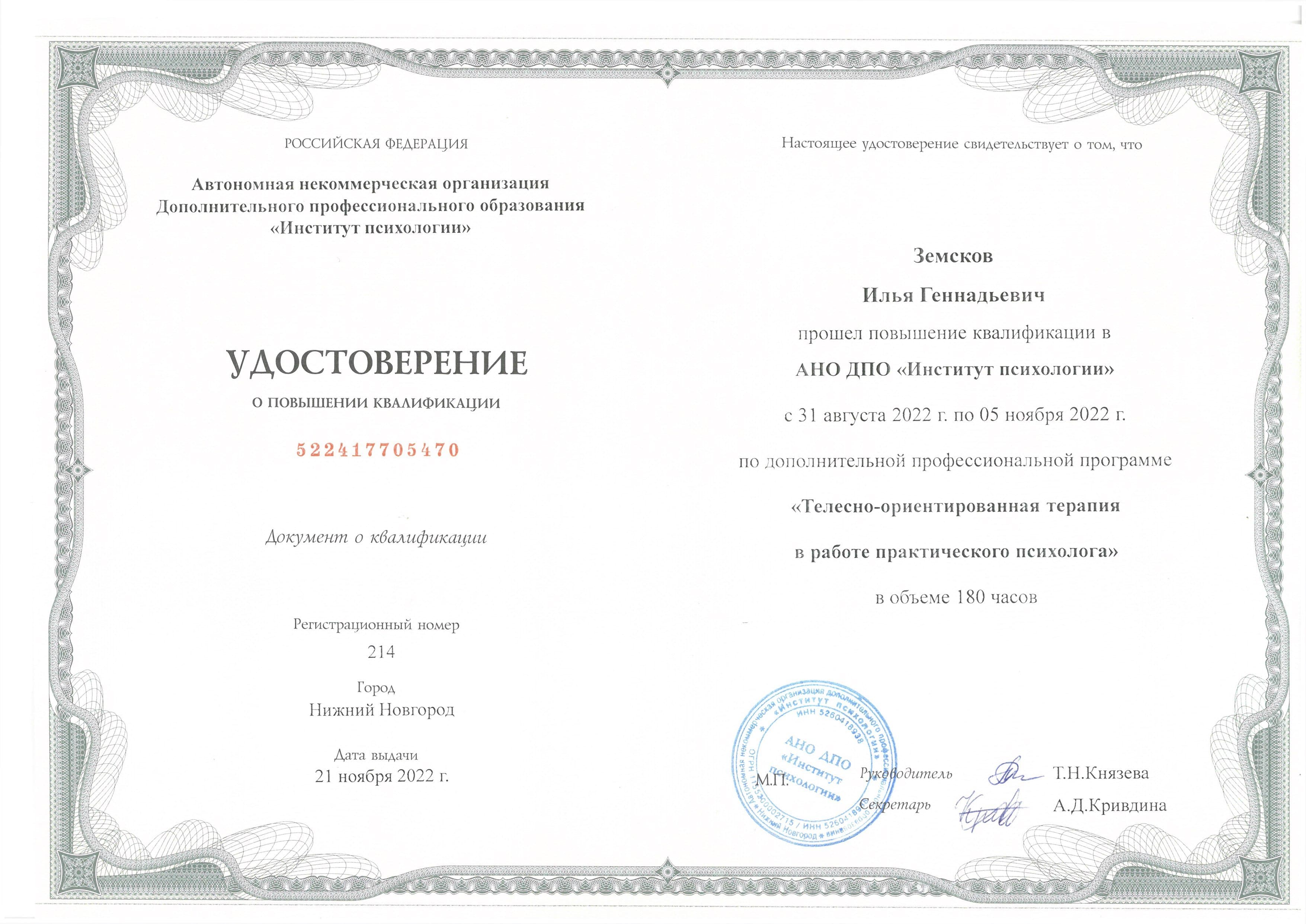 Документ об образовании — Земсков Илья Геннадьевич, 4
